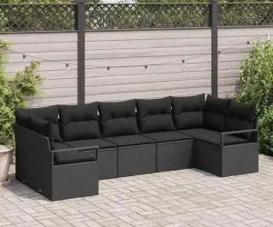 Set Canapea Grădină vidaXL 7 Piese cu Perne Poliratan Negru