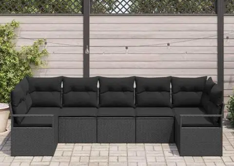 Set Canapea Grădină 7 Piese cu Perne Poliratan Negru - 3/5