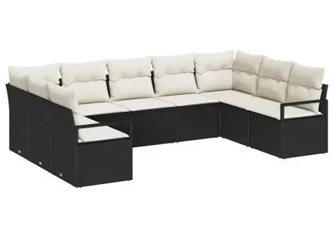 Set de canapea pentru grădină cu 9 piese și perne din poliratan negru - 2/5