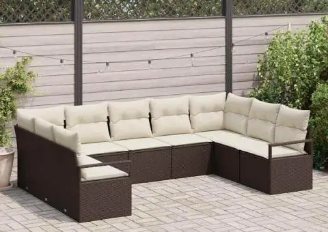 Set canapea de grădină cu 9 piese cu perne ratan polimeric maro - 1/5