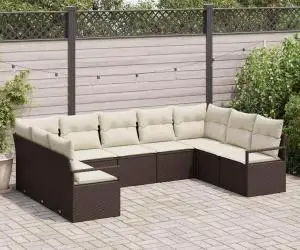 vidaXL Set canapea de grădină cu 9 piese cu perne ratan polimeric maro