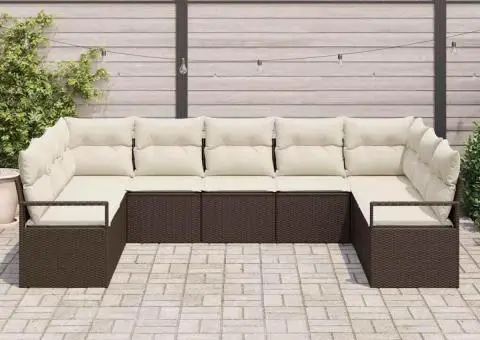 Set canapea de grădină cu 9 piese cu perne ratan polimeric maro - 3/5