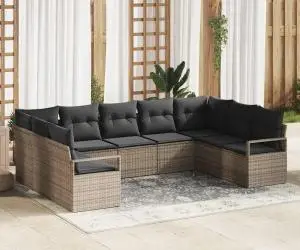 Set de canapele de grădină vidaXL 9 piese cu perne gri din ratan poli