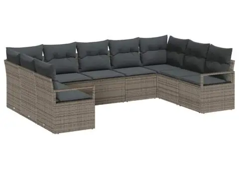 Set de canapele de grădină 9 piese cu perne gri din ratan poli - 2/5