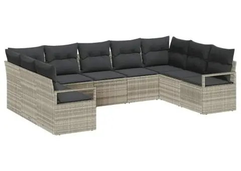 Set de sofa pentru grădină 9 piese cu perne Gri deschis Poliratan - 2/5
