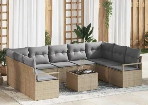 Set de canapea de grădină cu 10 piese cu perne, Ratan poliratan negru - 1/5