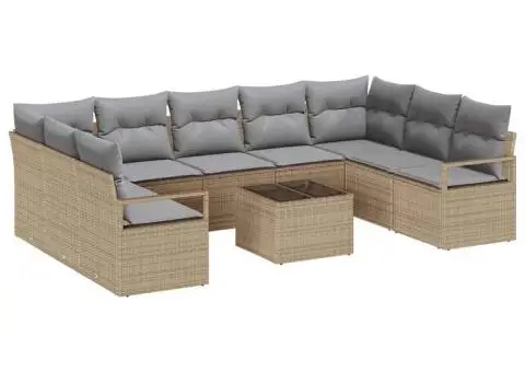 Set de canapea de grădină cu 10 piese cu perne, Ratan poliratan negru - 2/5