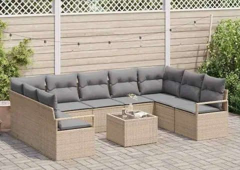 Set de canapea de grădină cu 10 piese cu perne, Ratan poliratan negru - 3/5