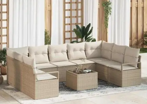 Set de Sofa de Grădină de 10 Piese cu Perne din Poliratan Maro - 1/5
