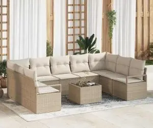 Set de Sofa de Grădină de 10 Piese cu Perne din Poliratan Maro