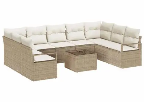 Set de Sofa de Grădină de 10 Piese cu Perne din Poliratan Maro - 2/5