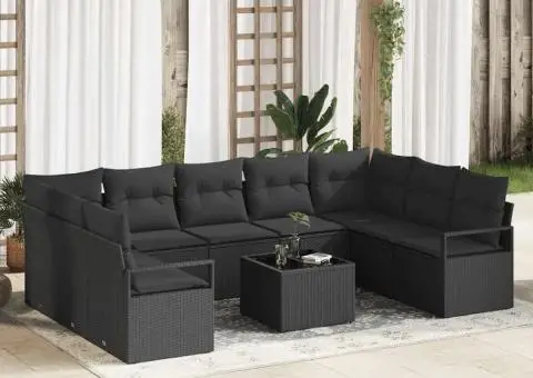 Set de canapea de grădină cu 10 piese și perne bej din poliratan - 1/5