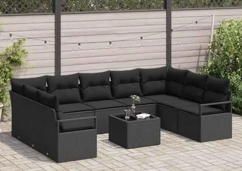 Set de canapea de grădină cu 10 piese și perne bej din poliratan - 3/5