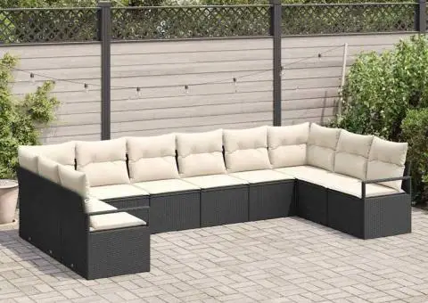 Set Canapea cu 10 Piese cu Perne Negru Ratan Polimer - 3/5