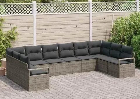 Set de canapea pentru grădină cu perne gri din ratan poli - 3/5