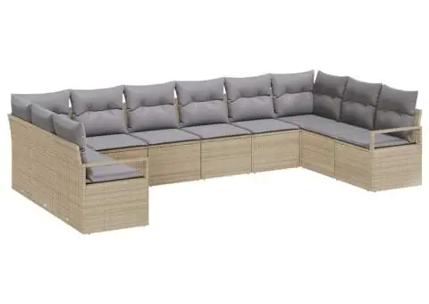 Set de Canapea pentru Grădină cu 10 Piese și Perne Bej din Ratan Polimeric - 2/5