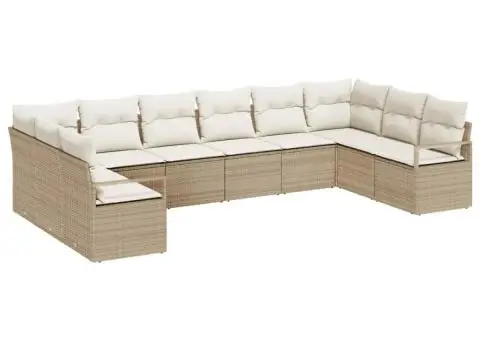 Set de Canape de Grădină cu 10 Piese cu Perne Bej din Ratan Poli - 2/5