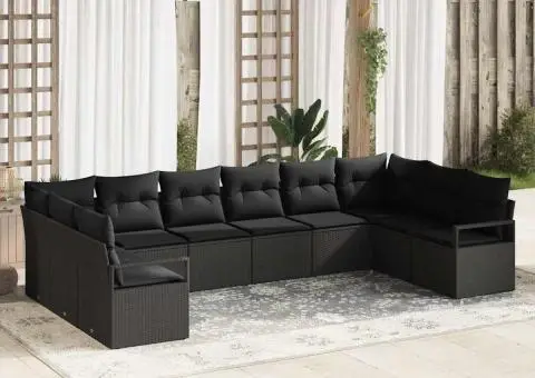 Set Canapele Grădină 10 Piese cu Perne Ratan Negru Polimer - 1/5