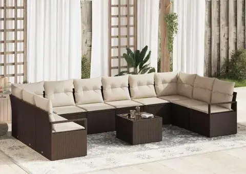 Set canapea grădină 10 piese cu perne gri poliratan - 1/5