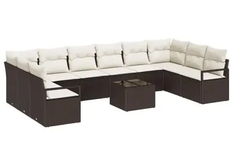 Set canapea grădină 10 piese cu perne gri poliratan - 2/5