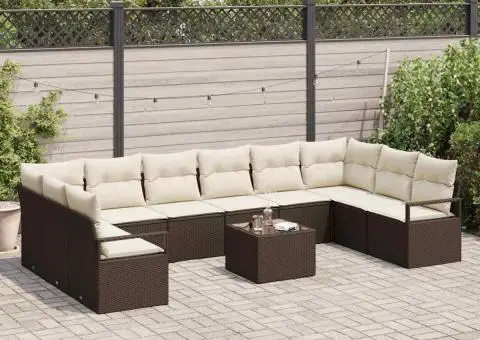 Set canapea grădină 10 piese cu perne gri poliratan - 3/5