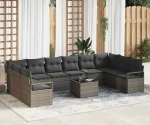 Set de canapea vidaXL cu 10 piese și perne negre din ratan poli
