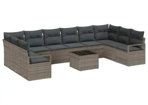 Set de canapea cu 10 piese și perne negre din ratan poli - 2/5