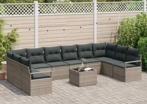 Set de canapea cu 10 piese și perne negre din ratan poli - 3/5