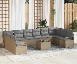 Set de canapele de grădină vidaXL cu 11 piese și perne din ratan poli negru