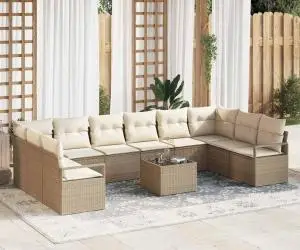 Set canapea de grădină vidaXL cu 11 piese și perne, ratan poly maro