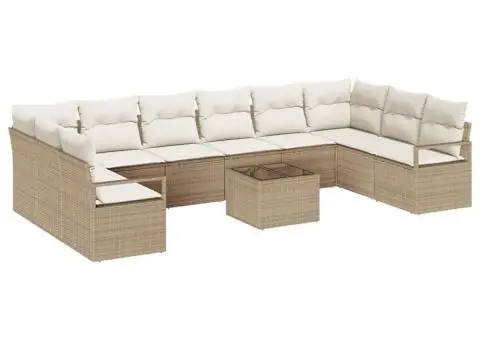 Set canapea de grădină cu 11 piese și perne, ratan poly maro - 2/5