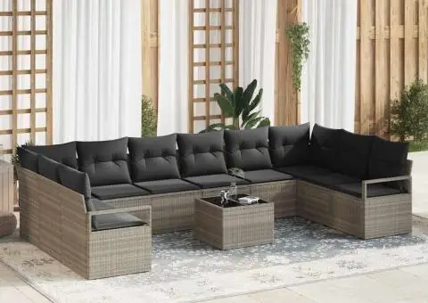Set canapea grădină 11 piese cu perne gri din ratan sintetic - 1/5