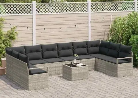 Set canapea grădină 11 piese cu perne gri din ratan sintetic - 3/5
