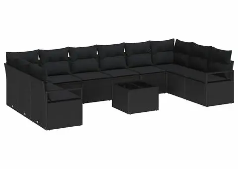 Set de canapele de grădină cu 11 piese cu perne bej din poliratan - 2/5