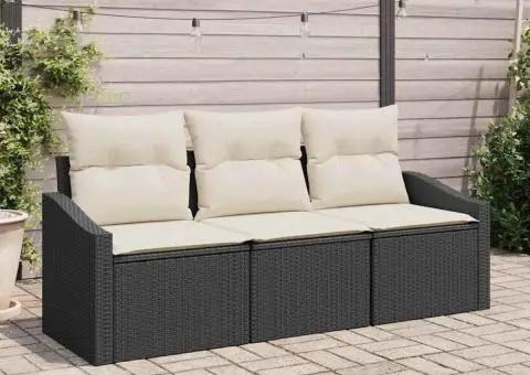 Set de canapele de grădină de 3 piese cu perne Bej din ratan poli - 1/5