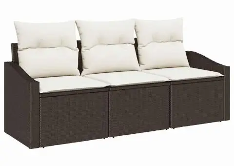 Set de Canapea de Grădină din 3 piese cu Perne, Maro din Ratan Poliester - 2/5