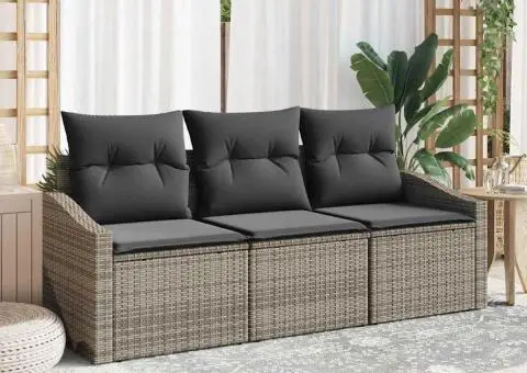 Set de canapele de grădină cu perne gri din poliratan, 3 piese - 1/5