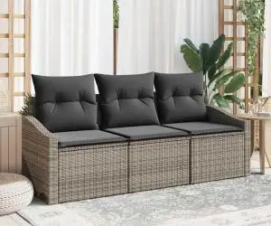 Set de canapele de grădină cu perne gri din poliratan, 3 piese