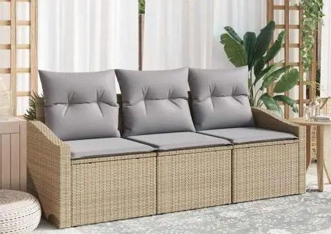 Set de canape din grădină de 3 piese cu perne Bej din ratan polimer - 1/5