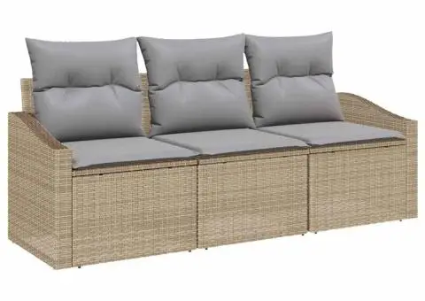 Set de canape din grădină de 3 piese cu perne Bej din ratan polimer - 2/5