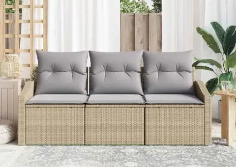 Set de canape din grădină de 3 piese cu perne Bej din ratan polimer - 3/5