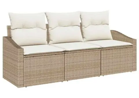 Set de Canapea de 3 Piese cu Perne Bej Poli Ratan - 2/5