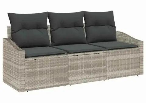 Set de canapea de grădină 3 piese cu perne gri deschis din ratan poli - 2/5