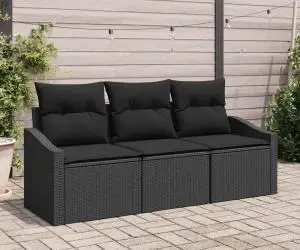vidaXL Set de canapea de grădină cu perne Negru Ratan Poli