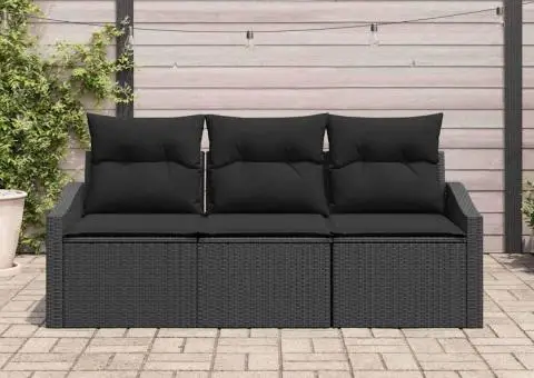 Set de canapea de grădină cu perne Negru Ratan Poli - 3/5