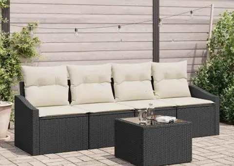 Set de canapea de grădină pe 5 piese cu perne Negre Ratan Poliester - 1/5