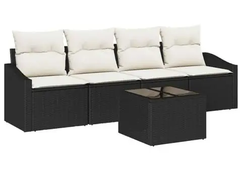 Set de canapea de grădină pe 5 piese cu perne Negre Ratan Poliester - 2/5