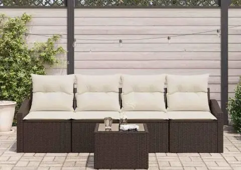 Set Canapea Grădină cu Perne Maro Poliratan - 3/5