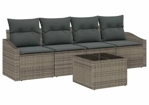 Set de canapea de grădină cu 5 piese și perne gri din ratan poli - 2/5