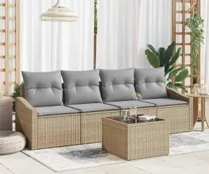 vidaXL Set canapea de grădină cu perne Bej din ratan